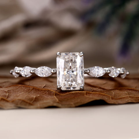 ELIZABETH Radiant Cut Promise Ring Marquise Accents Dainty Engagement Ring