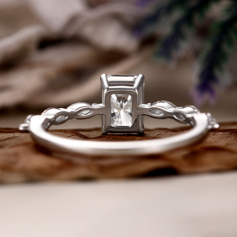 ELIZABETH Radiant Cut Promise Ring Marquise Accents Dainty Engagement Ring