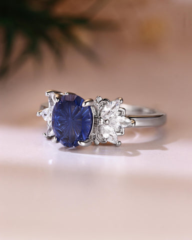 BEATRICE Fantasy Cut Oval Shaped Sapphire Cluster Engagement Ring