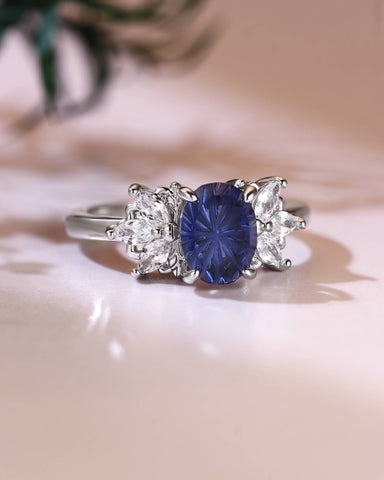 BEATRICE Fantasy Cut Oval Shaped Sapphire Cluster Engagement Ring
