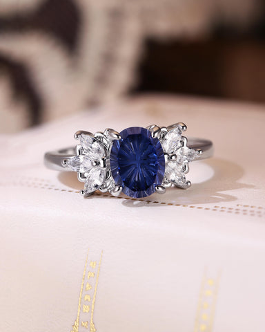 BEATRICE Fantasy Cut Oval Shaped Sapphire Cluster Engagement Ring