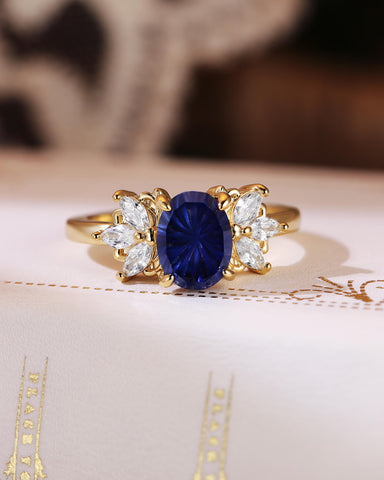BEATRICE Fantasy Cut Oval Shaped Sapphire Cluster Engagement Ring