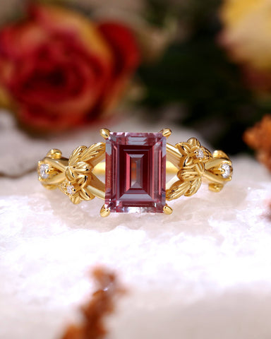 OTTILIE Emerald Cut Lab Alexandrite Leafy Engagement Ring