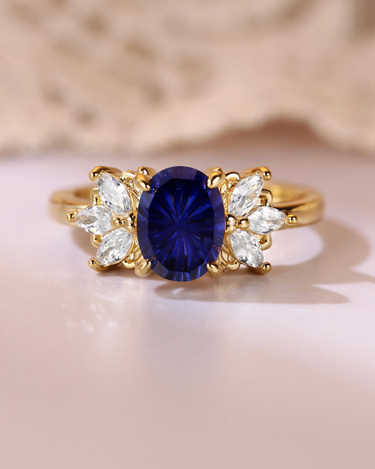 BEATRICE Fantasy Cut Oval Shaped Sapphire Cluster Engagement Ring
