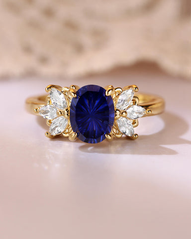 BEATRICE Fantasy Cut Oval Shaped Sapphire Cluster Engagement Ring