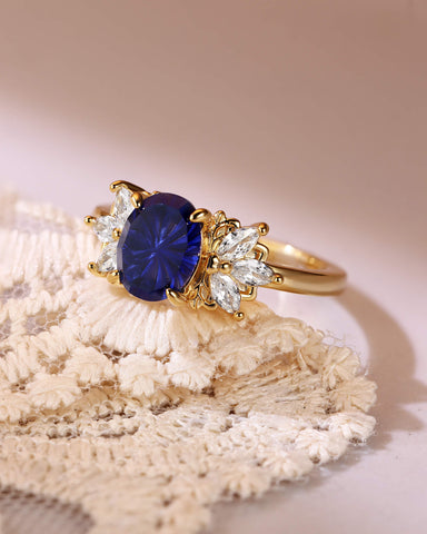 BEATRICE Fantasy Cut Oval Shaped Sapphire Cluster Engagement Ring