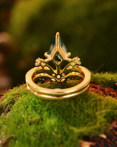 GALADRIEL Unique Kite Cut Moss Agate Leafy Floral Cluster Bridal Set 2pcs