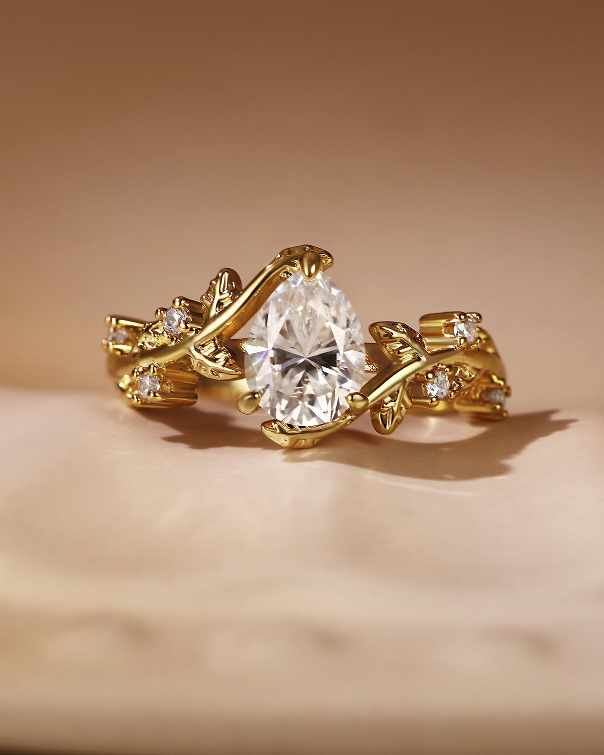 IVARA Bypass Leaf Vine Pear Cut Engagement Ring