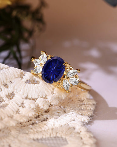 BEATRICE Fantasy Cut Oval Shaped Sapphire Cluster Engagement Ring