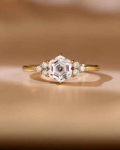 HANNAH Hexagon Cut Moissanite Cluster Dainty Engagement Ring