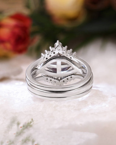 ALTHESSA Wedding Ring Set Square Shaped Alexandrite Engagement Ring Set-3pcs