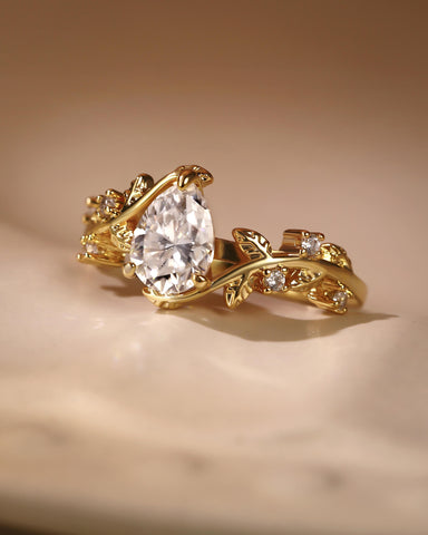 IVARA Bypass Leaf Vine Pear Cut Engagement Ring