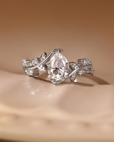 IVARA Bypass Leaf Vine Pear Cut Engagement Ring