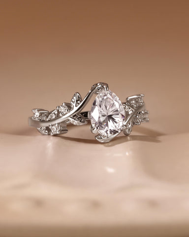 IVARA Bypass Leaf Vine Pear Cut Engagement Ring