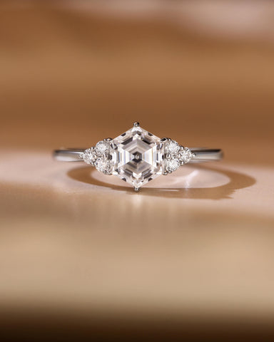 HANNAH Hexagon Cut Moissanite Cluster Dainty Engagement Ring