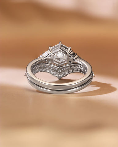 GEMMA Hexagon Cut Moissanite Engagement Ring Set with Curved Band