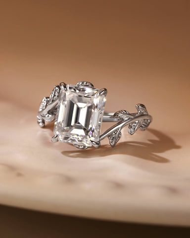 ZELAYA Emerald Cut Engagement Ring with Vine Leaf Band