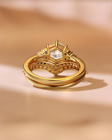 GEMMA Hexagon Cut Moissanite Engagement Ring Set with Curved Band