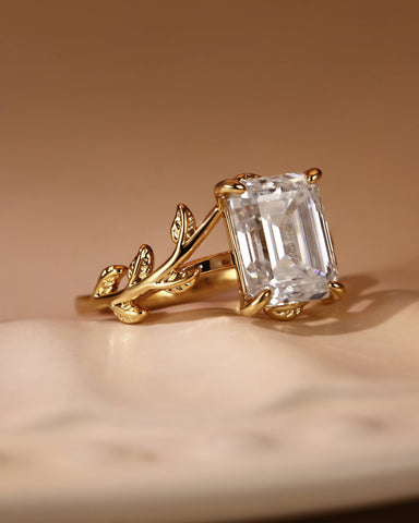 ZELAYA Emerald Cut Engagement Ring with Vine Leaf Band