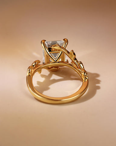 ZELAYA Emerald Cut Engagement Ring with Vine Leaf Band