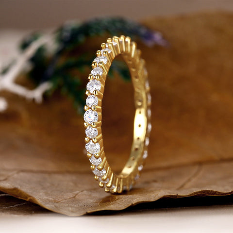 RIONA Minimalist Pave Stacking Ring Full Eternity Wedding Band