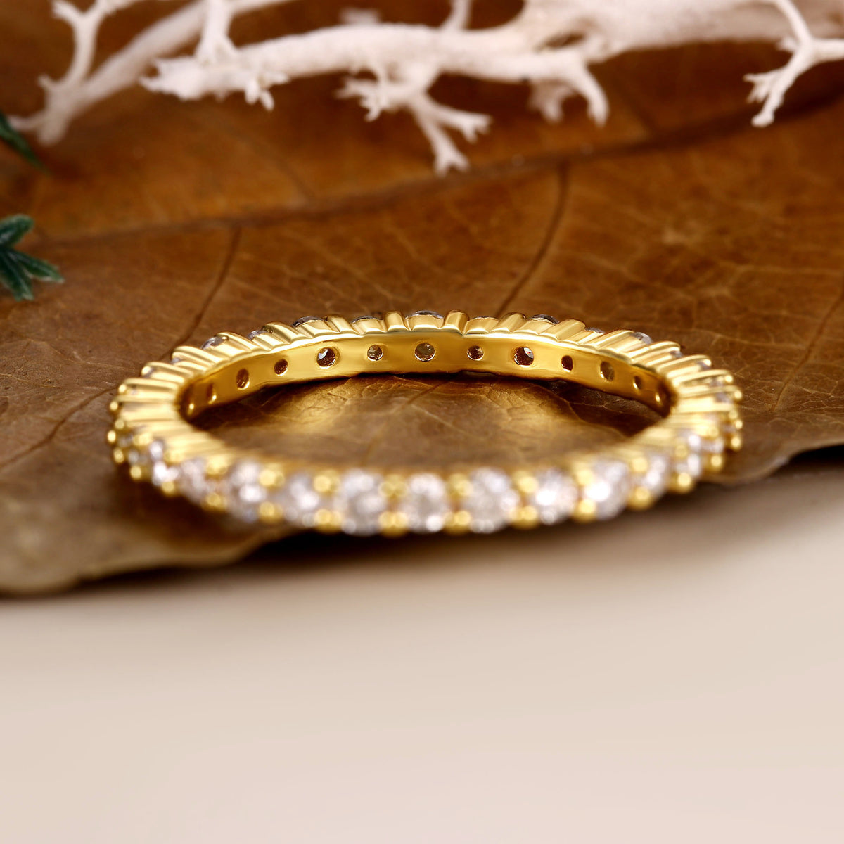 RIONA Minimalist Pave Stacking Ring Full Eternity Wedding Band