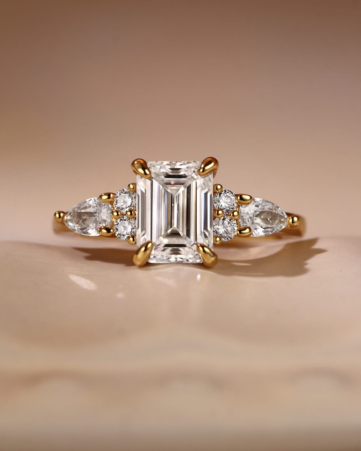 LEOLA Vintage Emerald Cut Engagement Ring with Three Side Stone