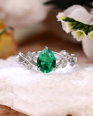 HAZEL Eternal Embrace Pear Cut Emerald Engagement Ring With Split Shank