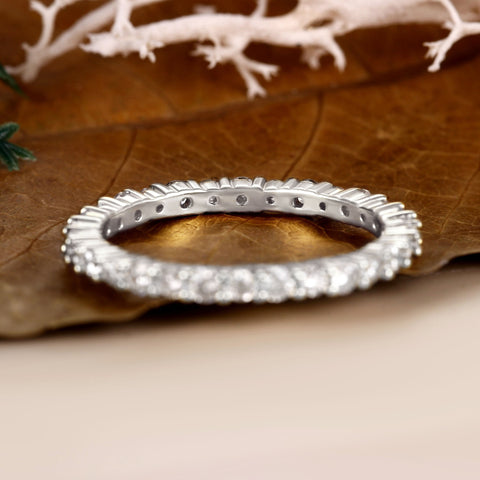 RIONA Minimalist Pave Stacking Ring Full Eternity Wedding Band