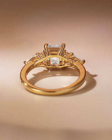 LEOLA Vintage Emerald Cut Engagement Ring with Three Side Stone