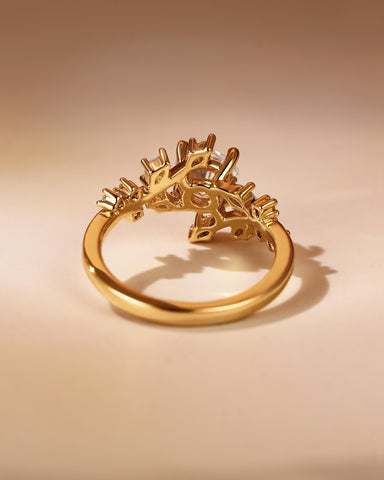 ALESSIA Nature Inspired Bypass Vine Leaf  Round Cut Engagement Ring