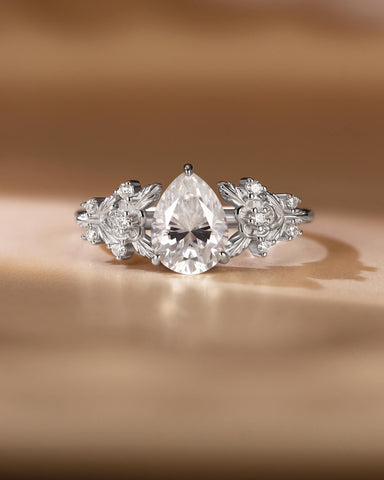 FLEUR Pear Cut Moissanite Vintage Blossom Engagement Ring