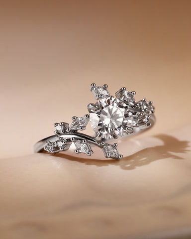 ALESSIA Nature Inspired Bypass Vine Leaf  Round Cut Engagement Ring