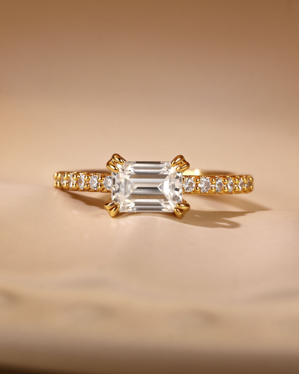 LELA Pavé Band East-West Emerald Cut Engagement Ring