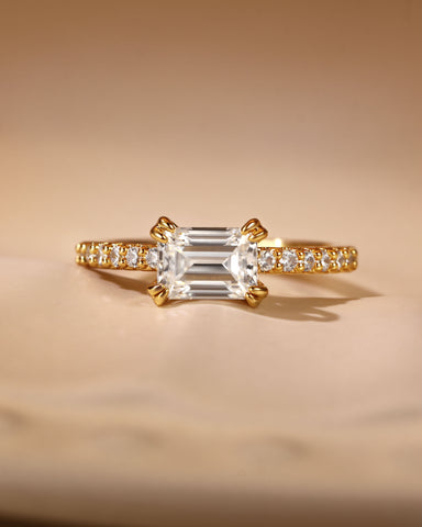 LELA Pavé Band East-West Emerald Cut Engagement Ring