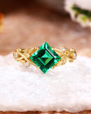 BRIAR Princess Cut Emerald Leafwave Shank Engagement Ring