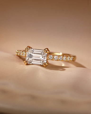 LELA Pavé Band East-West Emerald Cut Engagement Ring