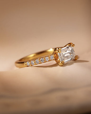 LELA Pavé Band East-West Emerald Cut Engagement Ring