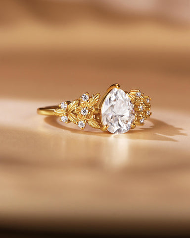 FLEUR Pear Cut Moissanite Vintage Blossom Engagement Ring