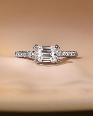 LELA Pavé Band East-West Emerald Cut Engagement Ring