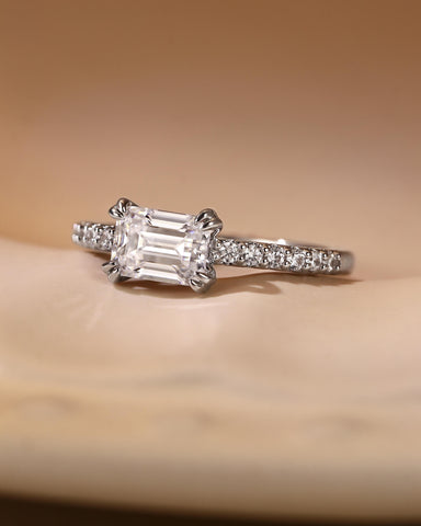 LELA Pavé Band East-West Emerald Cut Engagement Ring