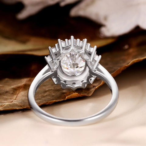 AURELIANA Comfort Fit Smooth Band Oval Moissanite Halo Engagement Ring