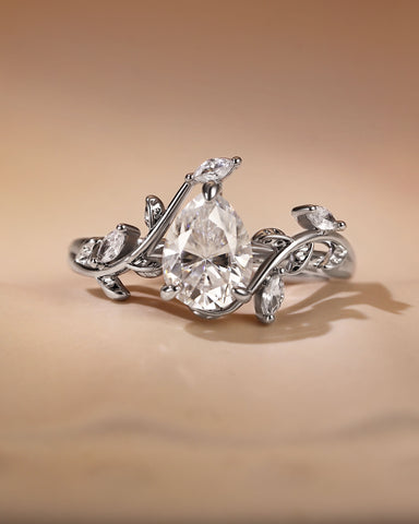 MALI Leaf Vine Pear Cut Engagement Ring