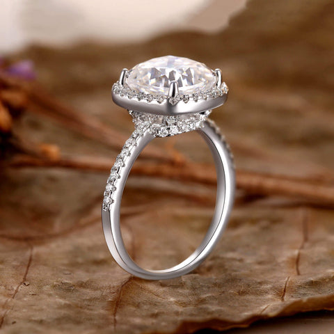 LILIBET Cushion Cut Moissanite Engagement Ring Half Eternity Halo Promise Ring