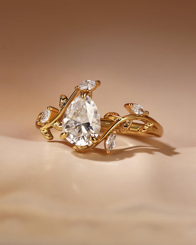 MALI Leaf Vine Pear Cut Engagement Ring