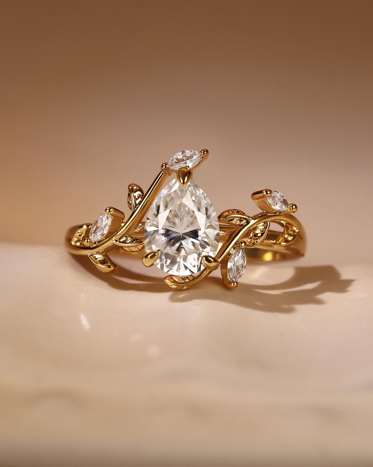MALI Leaf Vine Pear Cut Engagement Ring