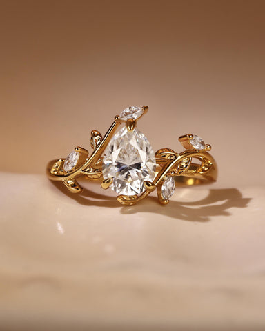 MALI Leaf Vine Pear Cut Engagement Ring