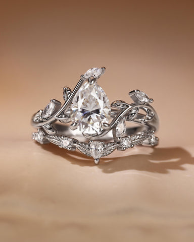 AVENNA Twist Leaf Vine Pear Moissanite Engagement Ring Set