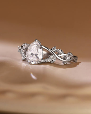 KARA Pear Shaped Moissanite Nature Inspired Engagement Ring