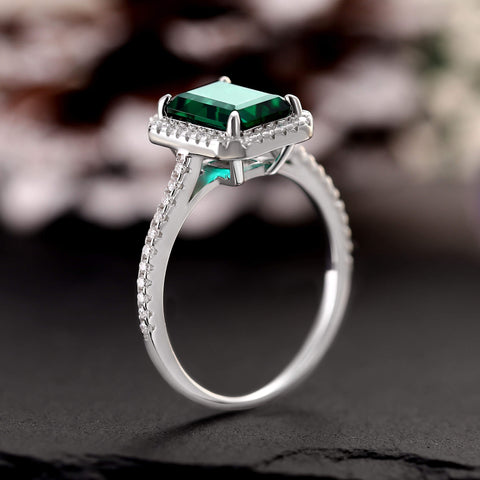 LUCINDA Lab Emerald Engagement Ring Pave Halo Promise Ring